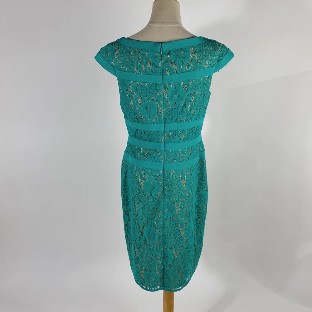 ADRIANNA PAPELL Kelly Green Lace Cap Sleeve Cocktail Sheath Dress US Womens 10 - Picture 4 of 9